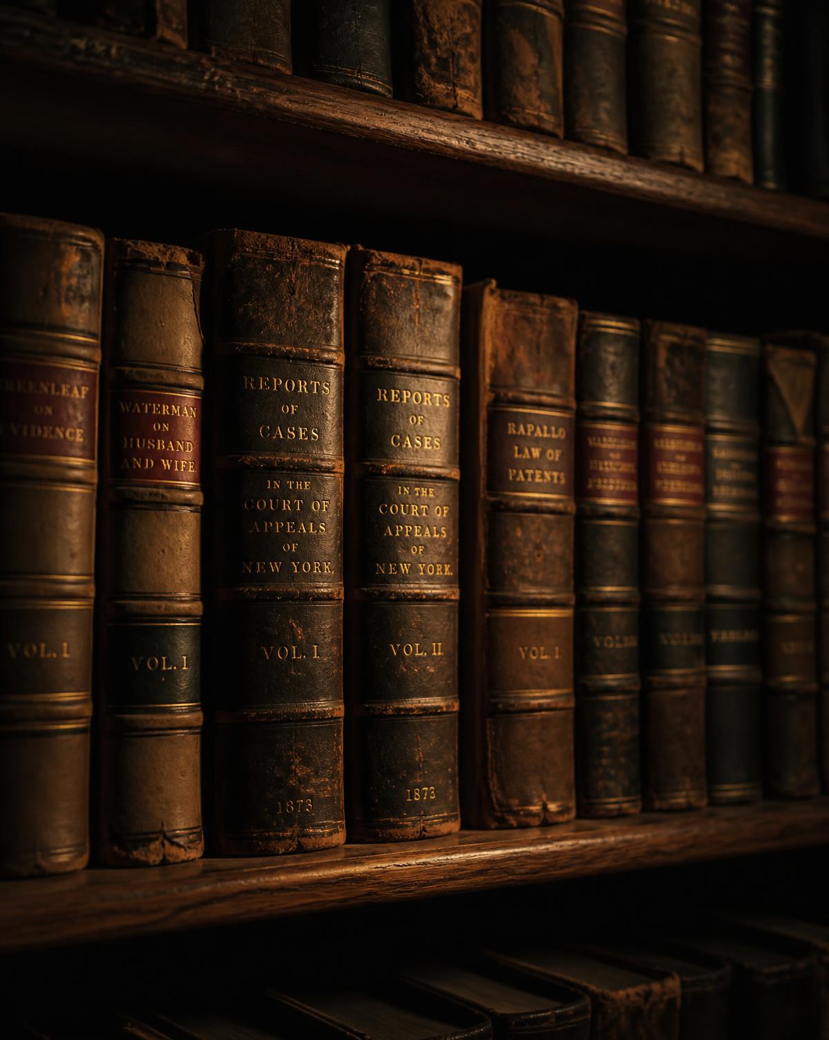 Coleção de livros jurídicos encadernados em couro