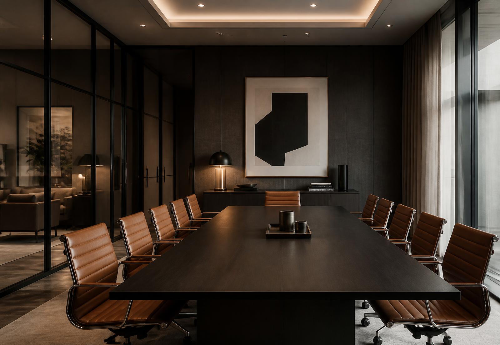 Sala de reuniões do escritório preparada para atendimento